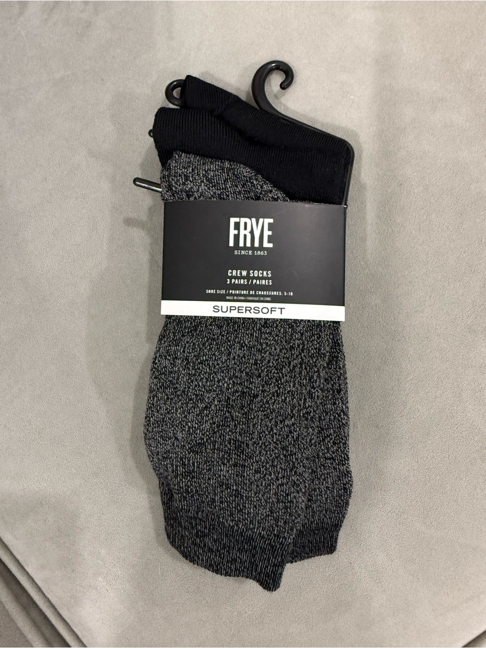 Frye Supersoft Crew Socks 3-Pack  - Black & Heather Gray